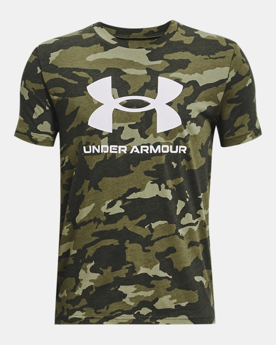 Boys' UA Sportstyle Logo Printed Short Sleeve in Green image number 0